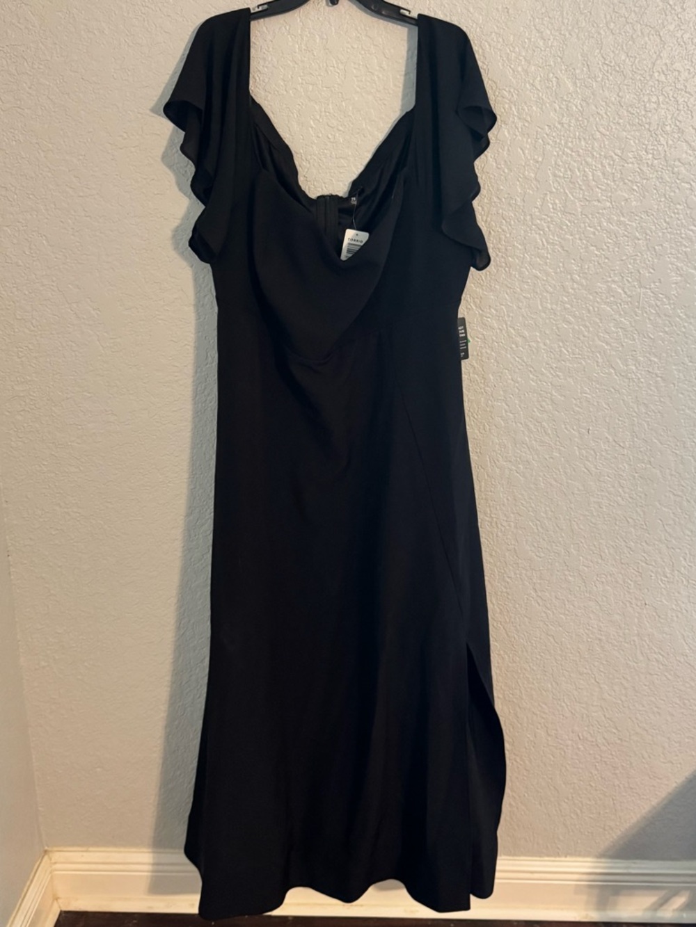 Beautiful black satin Torrid gown with Flutter Sleeves